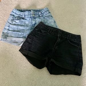 2 pairs of high rise denim shorts
